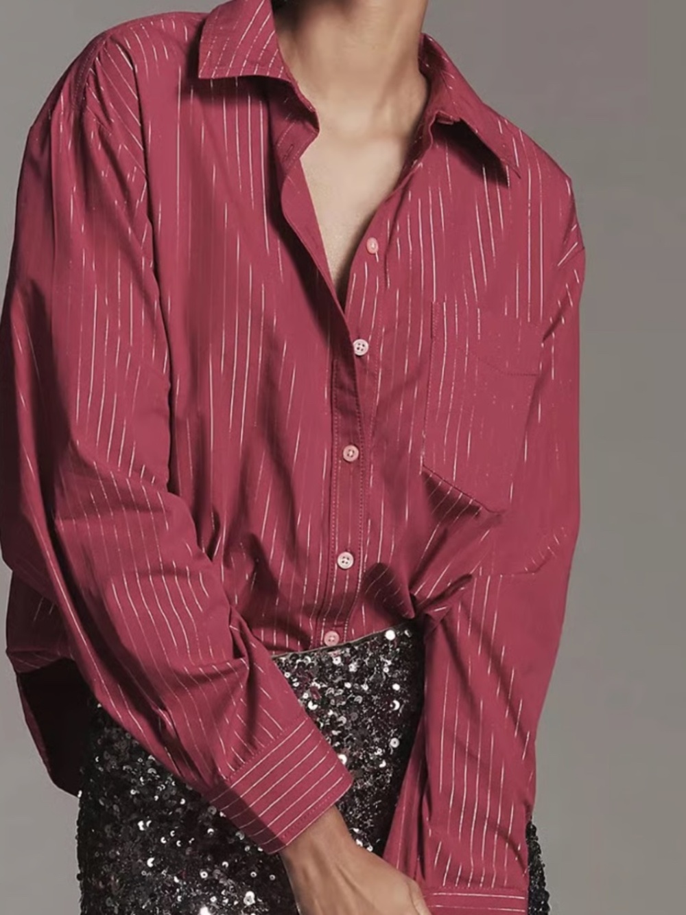 Maeve magenta and silver pinstripe shirt XS